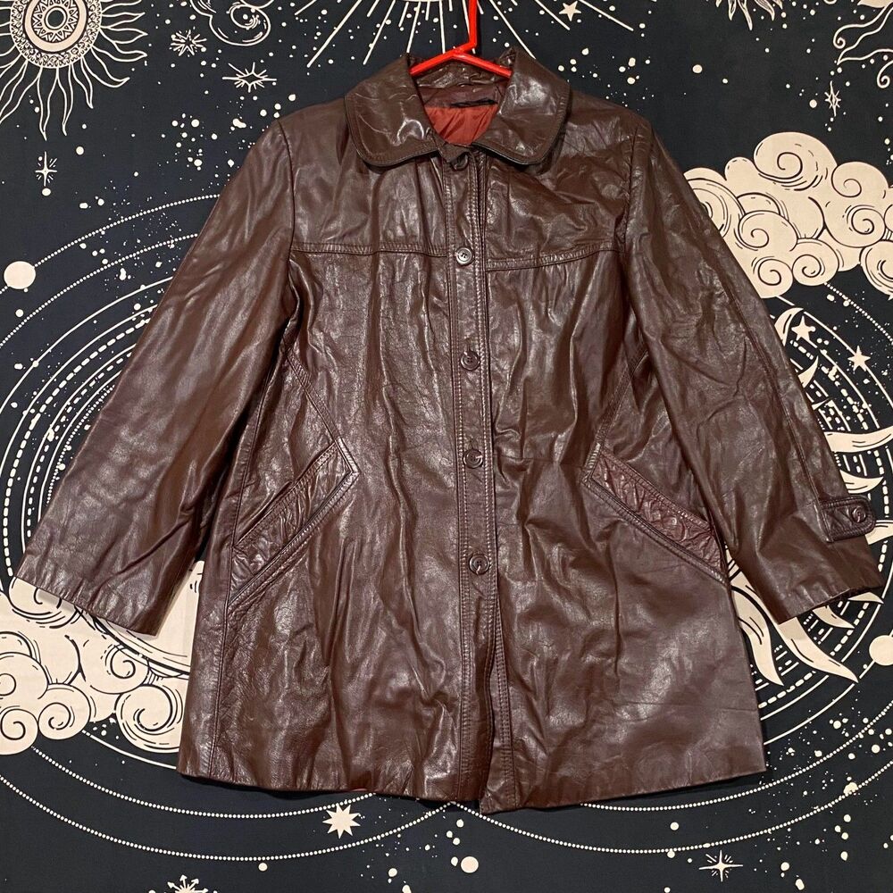 Opera Overcoat Women's 16 Brown Faux Leather Preppy Academia Trench Business
